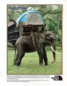 1980 The North Face Original 80er Vintage Print Reklame Zelt auf Elefant Mobilheim - Bild 1 von 5