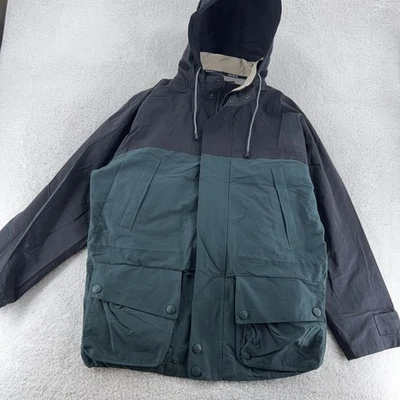 Vintage Nautica Hooded Parka Jacket Mens Large Hiking Green Black Snap Pockets - Image 1 of 4