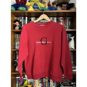 Vintage Hombre Y2K Guess Jeans Rojo Sudadera Talla Pequeña - Imagen 1 de 5