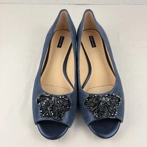 ALEX MARIE Blue Leather Jeweled Size 10 Peep Toe Special Occassion Shoes - Picture 1 of 12