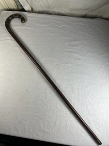 Antique WOOD WALKING CANE with STRIPED BAKELITE HANDLE & TIP - Picture 1 of 10