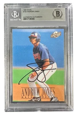 1996 Fleer Excel #129 Andruw Jones Braves RC On Card Auto BGS Authentic Beckett - Image 1 of 3