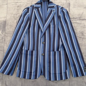 Moss London Striped Jacket Blazer 36"Chest Slim Blue/White Boating Rowing Henley - Picture 1 of 19