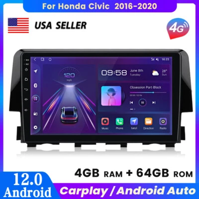For Honda Civic 2016-2020 9" Android 12 Car Stereo Radio GPS NAVI Carplay 4+64GB - Image 1 of 4