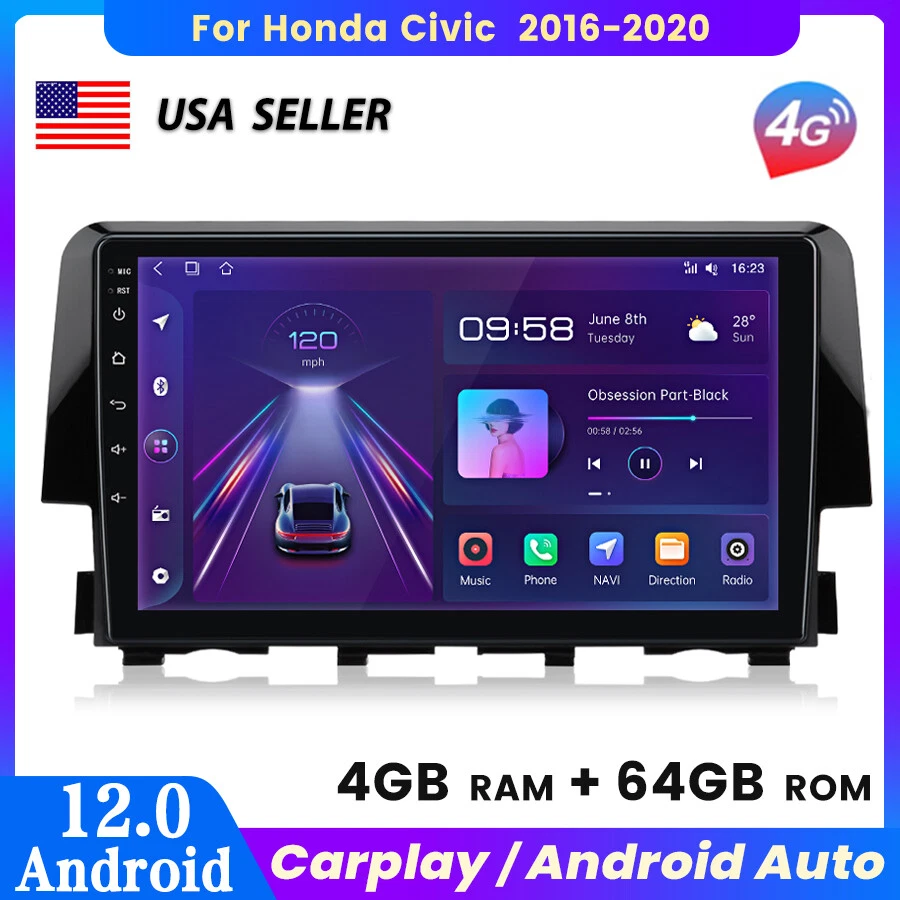 For Honda Civic 2016-2020 9" Android 12 Car Stereo Radio GPS NAVI Carplay 4+64GB - Image 1 of 4
