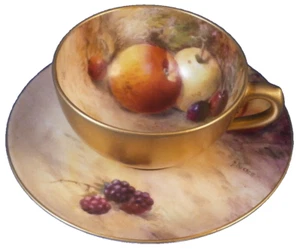 Antique Worcester Porcelain Fruit Scene Cup & Saucer Porzellan Tasse English - Picture 1 of 17