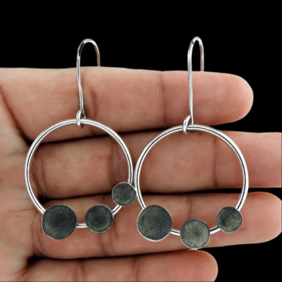 Solid 925 Oxidized Sterling Silver Stunning Dangle Earrings Gift For Women Girls - Image 1 of 3