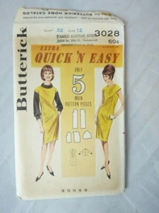 Butterick Schnittmuster 3028 Vintage Kleid Pullover Bluse Gr. 12 Brustweite 32 ungeschnitten - Bild 1 von 2