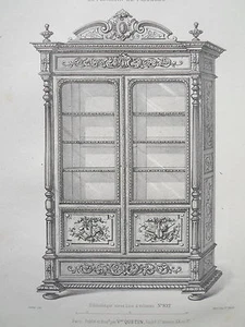 Antique Bookcase Lithograph Furniture Store Victor QUETIN XIXth - Picture 1 of 2