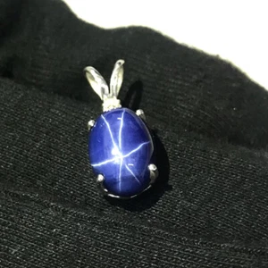 Blue Star Sapphire Gemstone 925 Solid Sterling Silver Pendant Stone Size 12x10mm - Picture 1 of 11