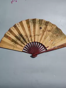 Antiguo abanico plegable chino pintado a mano por obras de flores y pájaros de Wu Jingting - Imagen 1 de 11