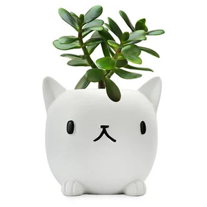 White Kitten Shaped Mini Planter Pot, Resin Cat Flower Pot / Pencil Holder - Picture 1 of 8
