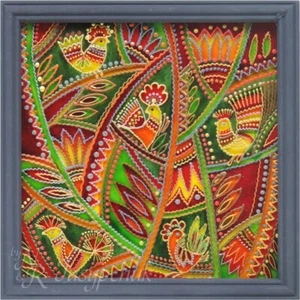 Pintura popular tradicional ucraniana sobre vidrio hecha a mano decoración de pared enmarcada 20x20 cm - Imagen 1 de 11