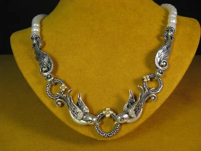 COLLAR BARBARA BIXBY PÁJARO GORRIÓN BLANCO PERLA ANILLO CÍRCULO CONECTOR Piedras Preciosas Foto 1 de 3