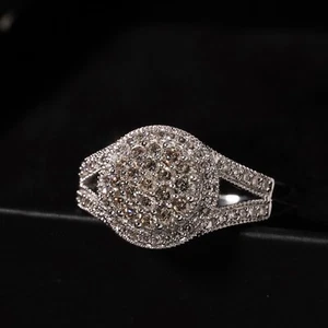 Natural Diamond 0.75ct Round Cluster Halo Ring 10K White Gold Size O.5 / 7.5 - Picture 1 of 11