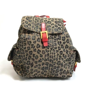 FENDI Leopard pattern Backpack Canvas/Leather Brown x Red - Foto 1 di 12