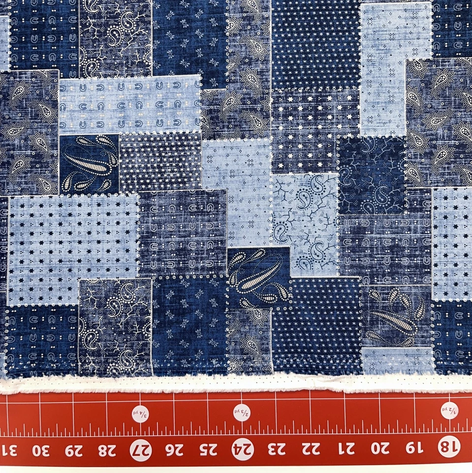 Tela Beacon | Estampado de parche de calicó de cachemira azul | Windham YARD Foto 1 de 1