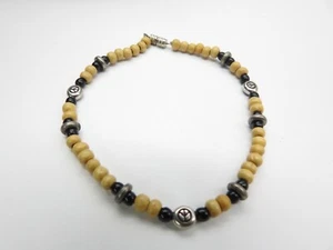 Fußkette braun Holz schwarz Perlen silberfarben Peace Zeichen Vintage - Bild 1 von 3