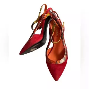Exotische rote Wildleder Schlangenleder Print Slingback schick auffällig glamouröse Heels 7,5 - Bild 1 von 8