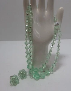 Vintage West Germany Sparkle Green Jewelry Set With Clip Earrings - Picture 1 of 3