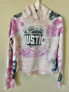 Justice Pink Peach Tie Dye Glitter Sparkle Logo Girls’ Pullover Hoodie Size 8 - Picture 1 of 3