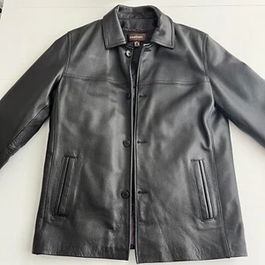 Danier Black Leather Jacket Car Coat Front Buttons Thinsulate Liner Men's Size M - Picture 1 of 19