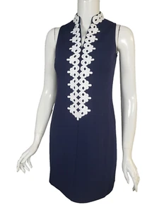 Vestido recto LILLY PULITZER Callista azul medianoche blanco apliques cremallera cuello talla XXS - Imagen 1 de 3