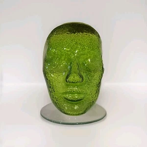 Vidrio artístico forma de rostro humano - único - sin firmar - vidrio moteado verde - Imagen 1 de 7
