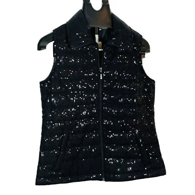 Chaleco para mujer Laura Ashley pequeño negro secuenciado cremallera completa cuello acolchado Foto 1 de 4
