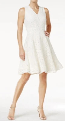Charter Club Womens /High Waist/ Shift Dress Size M Ivory Lace Sleeveless Lined - Image 1 of 4