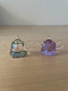 Brand New 2 Tiny Teapots SQ Holographic & Color Changing Crystal Glass Figurines - Picture 1 of 10