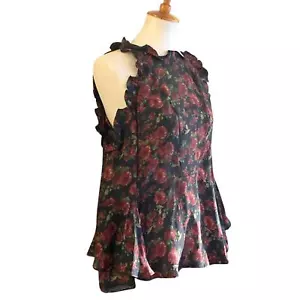 IRO Floral Silk Cold Shoulder Ruffle Blouse, Size 38 - Picture 1 of 7