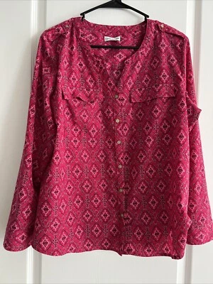 Blusa Croft & Barrow Talla Pequeña Grande PL Rosa Patrón Geométrico Manga Larga Foto 1 de 4