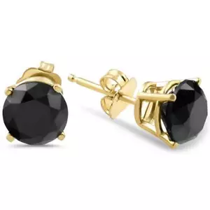 1 1/2ct Black Diamond Stud Earrings Yellow Gold - Picture 1 of 3