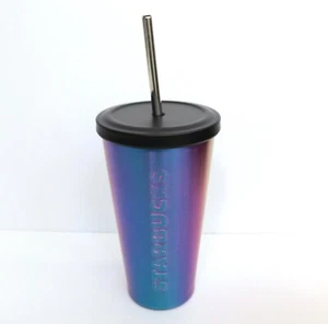 Vaso Starbucks Iridiscente Púrpura Azul Taza Fría Acero Inoxidable 16 OZ RASGUÑO - Imagen 1 de 12
