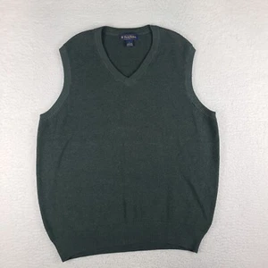 Brooks Brothers Sweater Vest Men Large Dark Green V Neck Knit Sweatshirt EC - Picture 1 of 9
