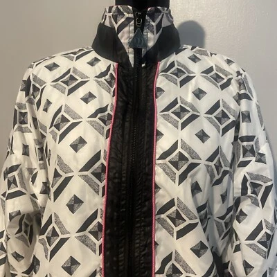 复古女式 Wilson 风衣夹克中号几何黑色白色粉色 — 第 1/4 张图片