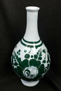 Tonala Style Folk Art Mexican Pottery Hand Painted Floral Blue Vase/Jug 14" High - Picture 1 of 8