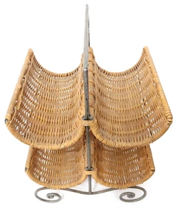 Wicker Metal Frame 4 Bottle Wine Rack Holder Boho Southwest Bar Accessory - Picture 1 of 3