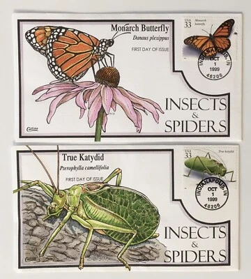 COMPLETE 20 COLLINS FDC INSECTS & SPIDERS OCT 1 1999 3351a-t HAND PAINTED COVER - Image 1 of 4