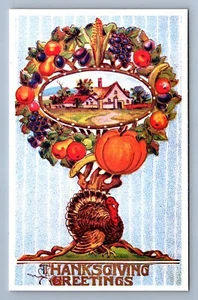 Postcard Vtg Thanksgiving Holiday Celebration Reprint Reproduction Turkey Tree - Picture 1 of 2