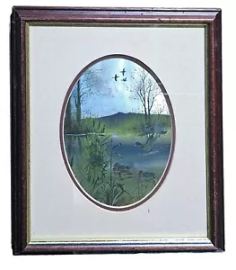 English Foil Engraving Waterfowl Schaeffer Framed Matted COA 15"×13" Art Vintage - Picture 1 of 11