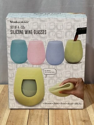 Juego de 4 copas de vino de silicona Shark Skinzz colores pastel 12 oz viaje junto a la piscina Foto 1 de 4