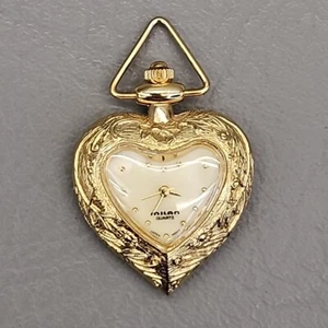 Vintage Milan Heart Watch Pendant Gold Tone Textured - Picture 1 of 12