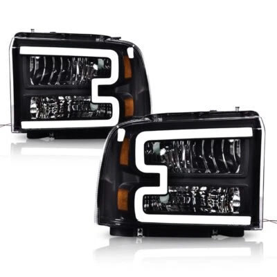 LED DRL Black Headlights Fit For 2005-2007 Ford F250 F350 F450 F550 Super Duty - Image 1 of 4