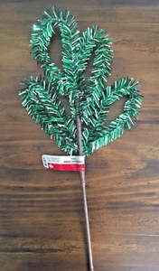Celebrate It Christmas Green/Silver Metalic Tinsel Picks Sprays Floral 15" New  - Picture 1 of 2