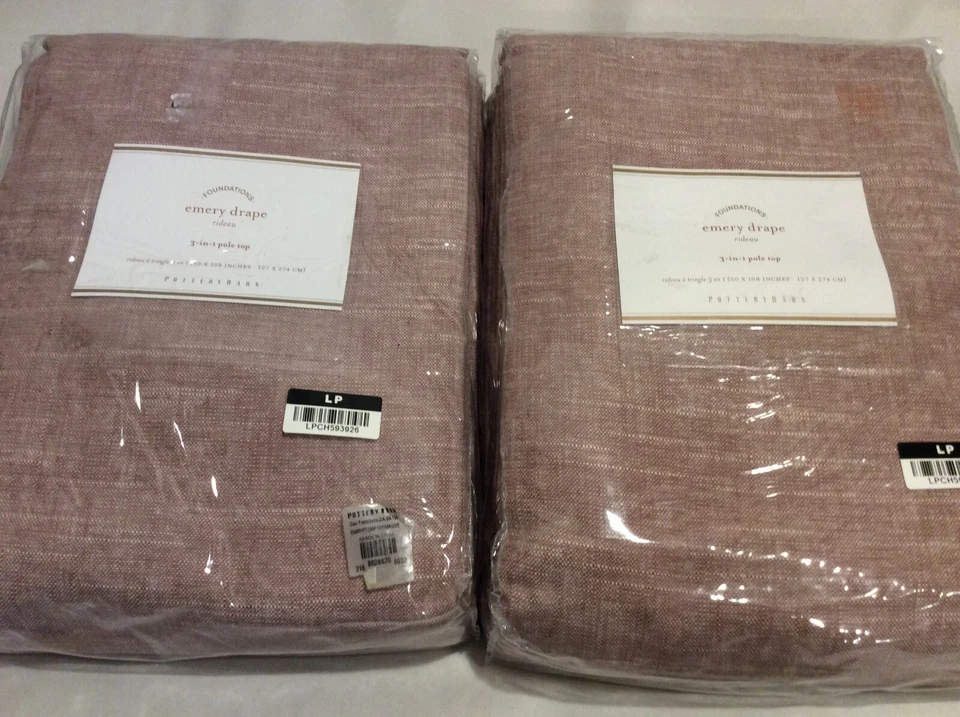 Pottery Barn Dos (2) Paneles Cortinas Esmerilado 50X108 Malva ¡NUEVO CON ETIQUETAS! Algodón lino rosa Foto 1 de 1