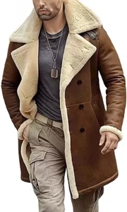 Men's B3 RAF Bomber Jacket – Brown Aviator Flying Fur Shearling Leather Coat - Picture 1 of 4