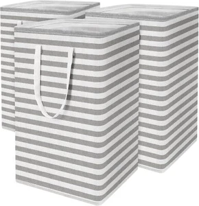 3-Pack 75L Collapsible Laundry Baskets with Handles, Grey - Picture 1 of 7
