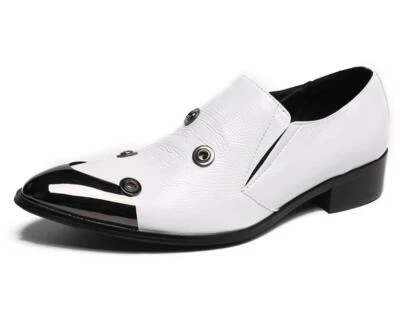 Men's Fashion Pointy Toe Metal Decor Slip On Loafers Groom White Dress Shoes  - Image 1 of 4